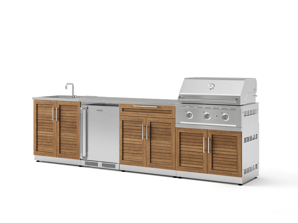 NewAge Outdoor Kitchens Stainless Steel 6-Piece Cabinet Set with Sink, Bar, Grill Cabinet, Performance Grill, Countertop and Fridge-66370-Garage Giant