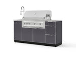 NewAge Outdoor Kitchens Outdoor Grill Island Aluminum 5-Piece Cabinet Set with Sink, 3 Drawer, Grill Cabinet, Platinum Grill and Stainless Steel Countertop-75594-Garage Giant 