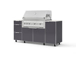 NewAge Outdoor Kitchens Outdoor Grill Island Aluminum 6-Piece Cabinet Set with Casters 1 Door, 3 Drawer, Grill Cabinet, Platinum Grill and Dekton in Aeris Countertops - (Liquid Propane) | Garage Giant 