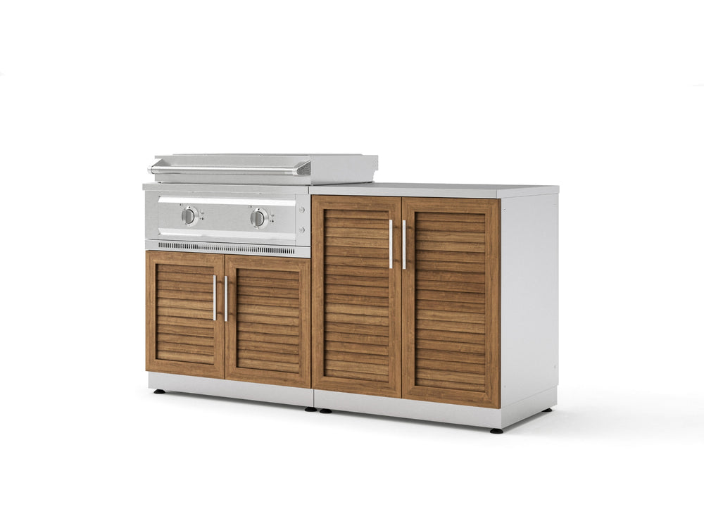 NewAge Outdoor Kitchens Stainless-Steel Louvered Doors 4-Piece Cabinet Set with Base, Grill Cabinet, Platinum Griddle and Countertop-75100-Garage Giant
