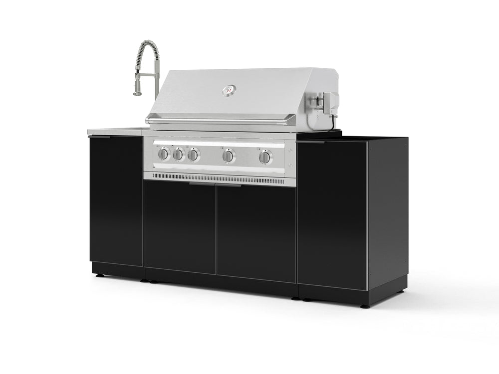 NewAge Outdoor Kitchens Outdoor Grill Island Aluminum 5-Piece Cabinet Set with Sink, 1 Door, Grill Cabinet, Platinum Grill and Stainless Steel Countertop - (Natural Gas) | Garage Giant