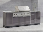 NewAge Outdoor Kitchens Outdoor Grill Island Aluminum 5-Piece Cabinet Set with Casters and 3-Drawer, Grill Cabinet, Dual Side Burner and Platinum Grill - (Liquid Propane) 
