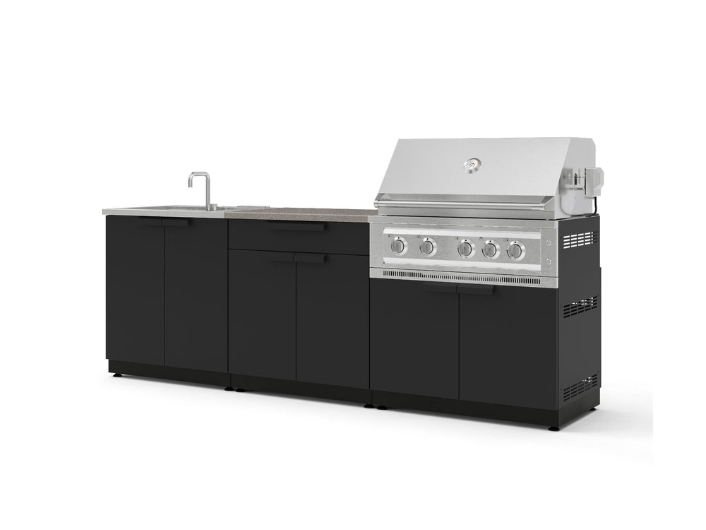 NewAge Outdoor Kitchens Stainless-Steel 5-Piece Cabinet Set with Bar, Sink, Grill Cabinet, Platinum Grill, and Countertop-73427-Garage Giant