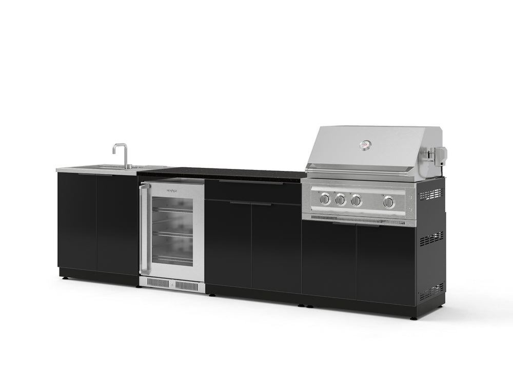 NewAge Outdoor Kitchens Aluminum 6-Piece Cabinet Set with Sink, Bar, Grill Cabinet, Platinum Grill, Countertop and Glass Door Fridge-73728-Garage Giant