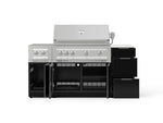 NewAge Outdoor Kitchens Outdoor Grill Island Aluminum 6-Piece Cabinet Set with 3-Drawer, Grill Cabinet, Platinum Grill, Dual Side Burner and Dekton in Aeris Countertop - (Liquid Propane) 