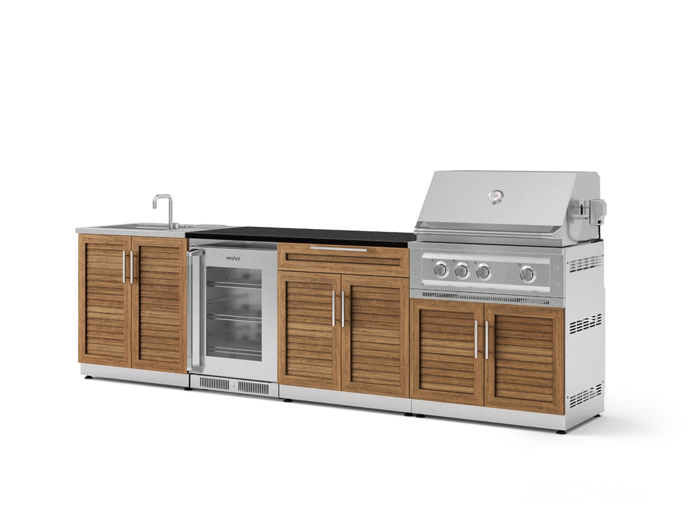 NewAge Outdoor Kitchens Stainless Steel 6-Piece Cabinet Set with Sink, Bar, Grill Cabinet, Platinum Grill, Countertop and Fridge-72036-Garage Giant