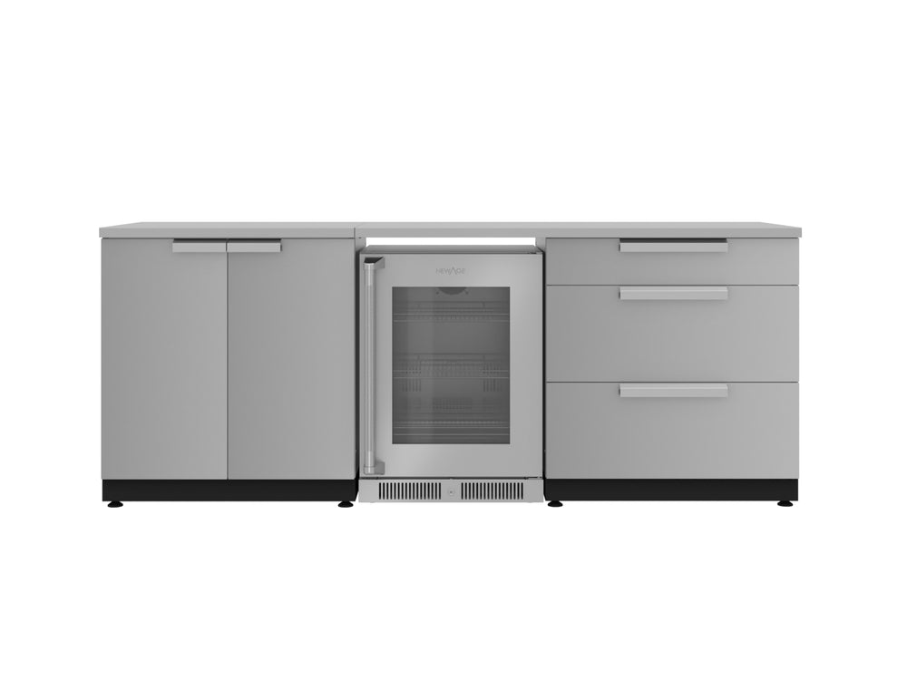 NewAge Outdoor Kitchens Stainless Steel 5-Piece Cabinet Set with 3-Drawer, 2-Door Cabinet, Countertops and Fridge-67584-Garage Giant