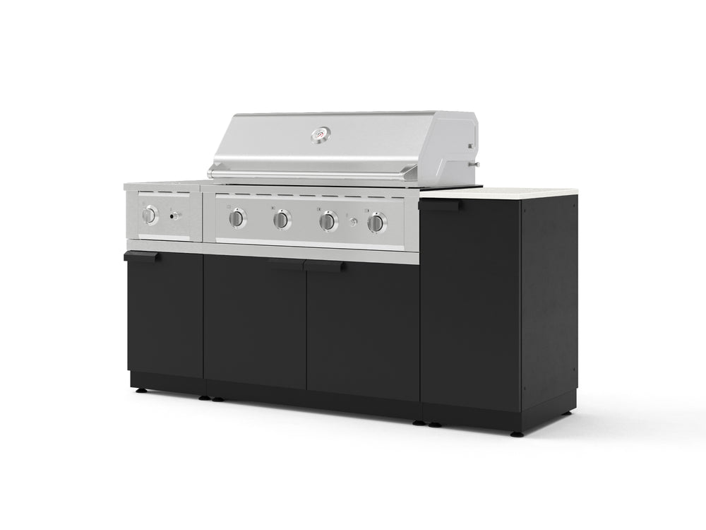 NewAge Outdoor Kitchens Outdoor Grill Island Stainless-Steel 6-Piece Cabinet Set with 1-Door, Grill Cabinet, Performance Grill, Side Burner and Dekton in Aeris Countertop - (Liquid Propane) | Garage Giant
