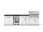 NewAge Outdoor Kitchens Stainless Steel 7-Piece Cabinet Set with 3-Drawer, Bar, Grill Cabinet, Platinum Grill, Countertop, and Glass Door Fridge-73632-Garage Giant 