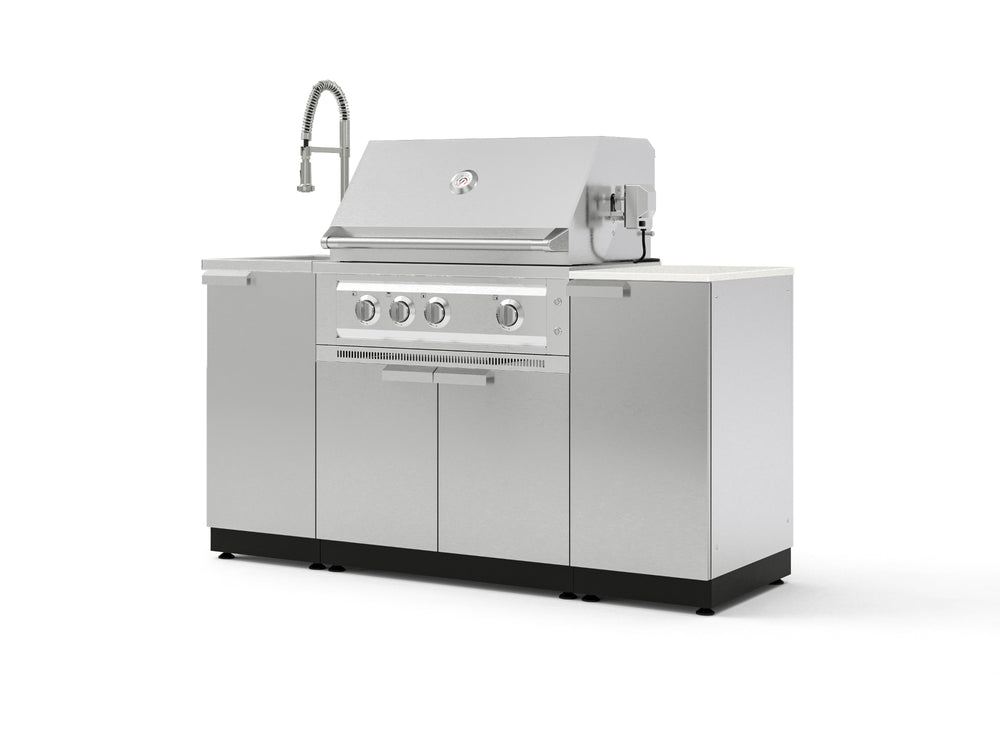 NewAge Outdoor Kitchens Outdoor Grill Island Stainless-Steel 5-Piece Cabinet Set with Sink, 1 Door, Grill Cabinet, Platinum Grill and Stainless Steel Countertop - (Natural Gas) | Garage Giant