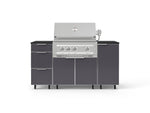 NewAge Outdoor Kitchens Outdoor Grill Island Aluminum 6-Piece Cabinet Set with Casters 1 Door, 3 Drawer, Grill Cabinet, Platinum Grill and Dekton in Sirius Countertops - (Liquid Propane) 