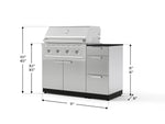 NewAge Outdoor Kitchens Outdoor Grill Island Stainless-Steel 4-Piece Cabinet Set with 3-Drawer, Grill Cabinet, Performance Grill and Dekton in Sirius Countertop - (Natural Gas) 