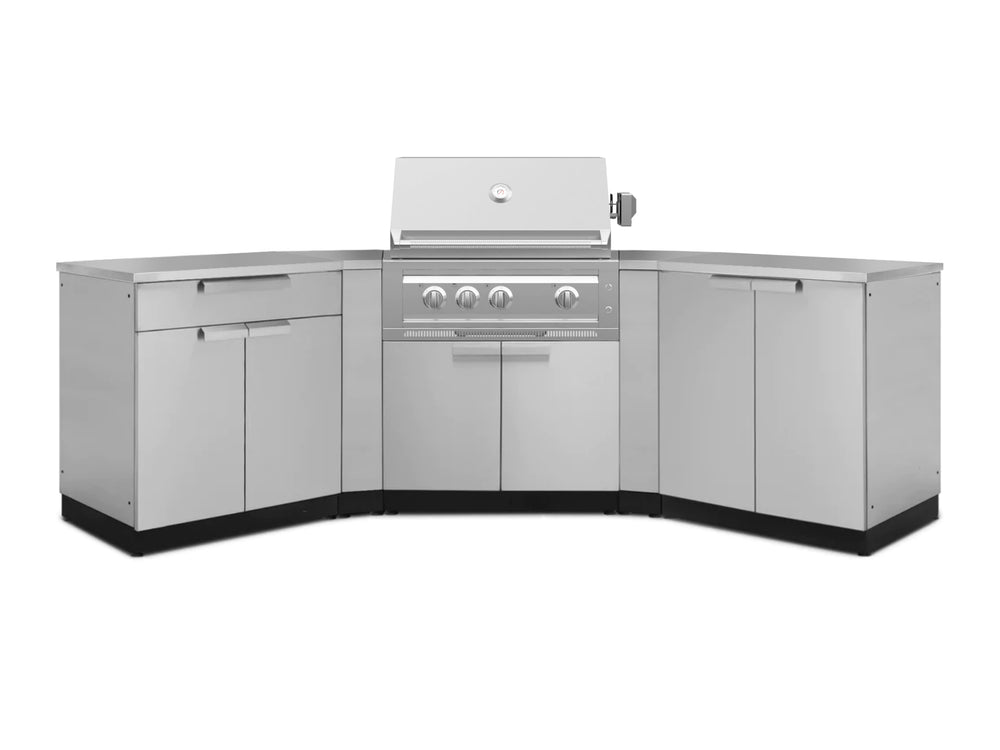 NewAge Outdoor Kitchens Stainless Steel 7-Piece Cabinet Set with 2 Door, Bar, Corner, Grill Cabinet, Platinum Grill, and Countertops-71033-Garage Giant