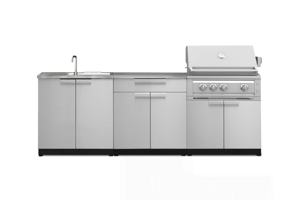 NewAge Outdoor Kitchens Stainless Steel 5-Piece Cabinet Set with Sink, 2-Door with Drawer, Grill Cabinet, Platinum Grill and Countertop-71153-Garage Giant