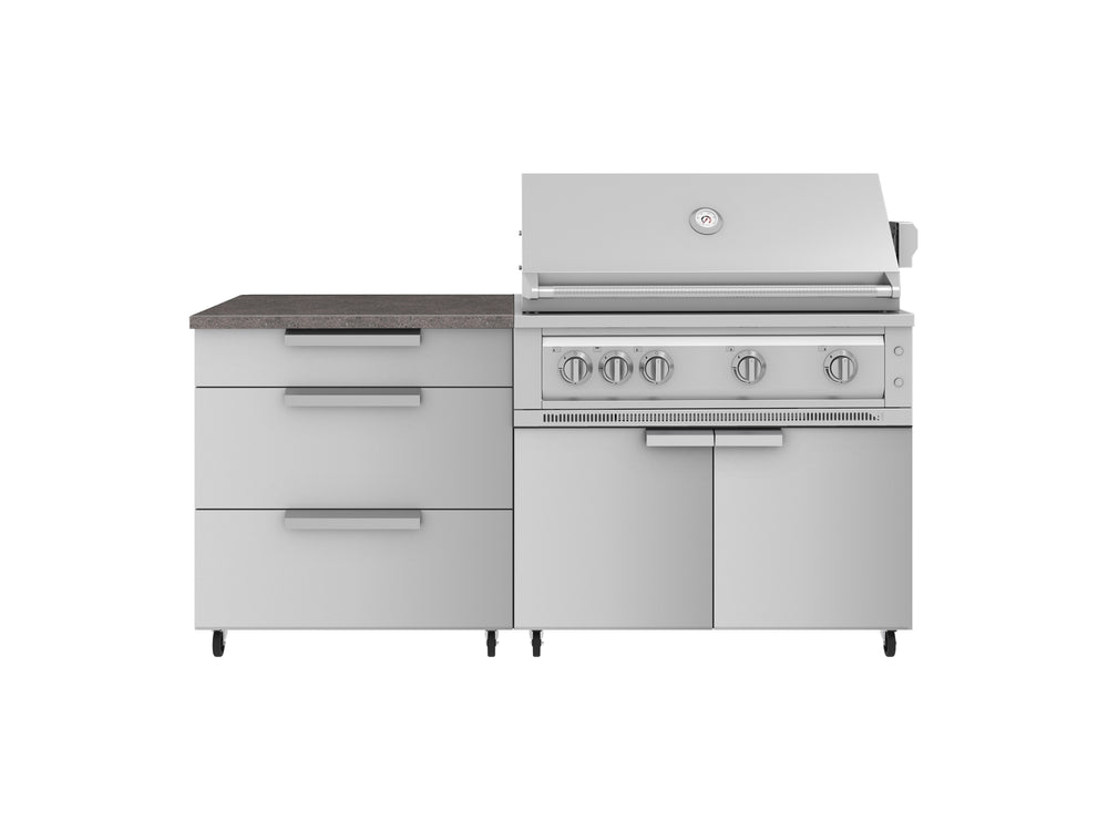 NewAge Outdoor Kitchens Stainless Steel 4-Piece Cabinet set with Casters and 3 Drawer, Grill Cabinet, Platinum Grill, Countertop-72182-Garage Giant
