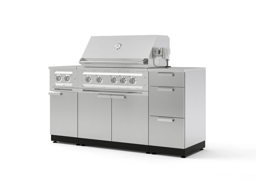 NewAge Outdoor Kitchens Outdoor Grill Island Stainless-Steel 6-Piece Cabinet Set with 3-Drawer, Grill Cabinet, Platinum Grill, Dual Side Burner and Countertop-74585-Garage Giant