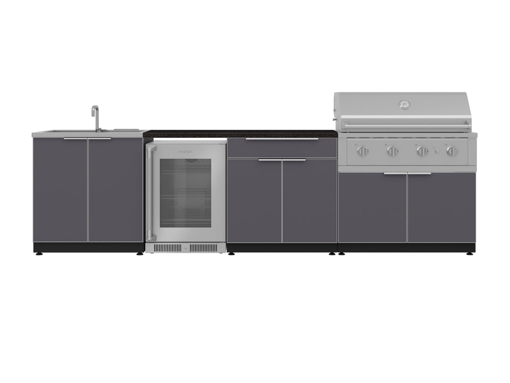 NewAge Outdoor Kitchens Aluminum 6-Piece Cabinet Set with Sink, Bar, Grill Cabinet, Performance Grill, Countertop and Fridge-71984-Garage Giant