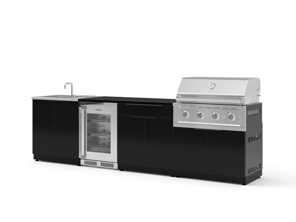 NewAge Outdoor Kitchens Aluminum 6-Piece Cabinet Set with Sink, Bar, Grill Cabinet, Performance Grill, Countertop and Glass Door Fridge-73726-Garage Giant