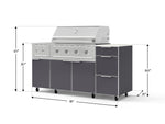 NewAge Outdoor Kitchens Outdoor Grill Island Aluminum 6-Piece Cabinet Set with Casters and 3-Drawer, Grill Cabinet, Performance Grill, Side Burner and Dekton in Aeris Countertop - (Liquid Propane) 