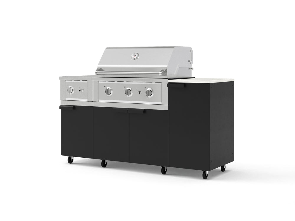 NewAge Outdoor Kitchens Outdoor Grill Island Stainless-Steel 6-Piece Cabinet Set with Casters and 1-Door, Grill Cabinet, Performance Grill, Side Burner and Dekton in Aeris Countertop - (Liquid Propane) | Garage Giant