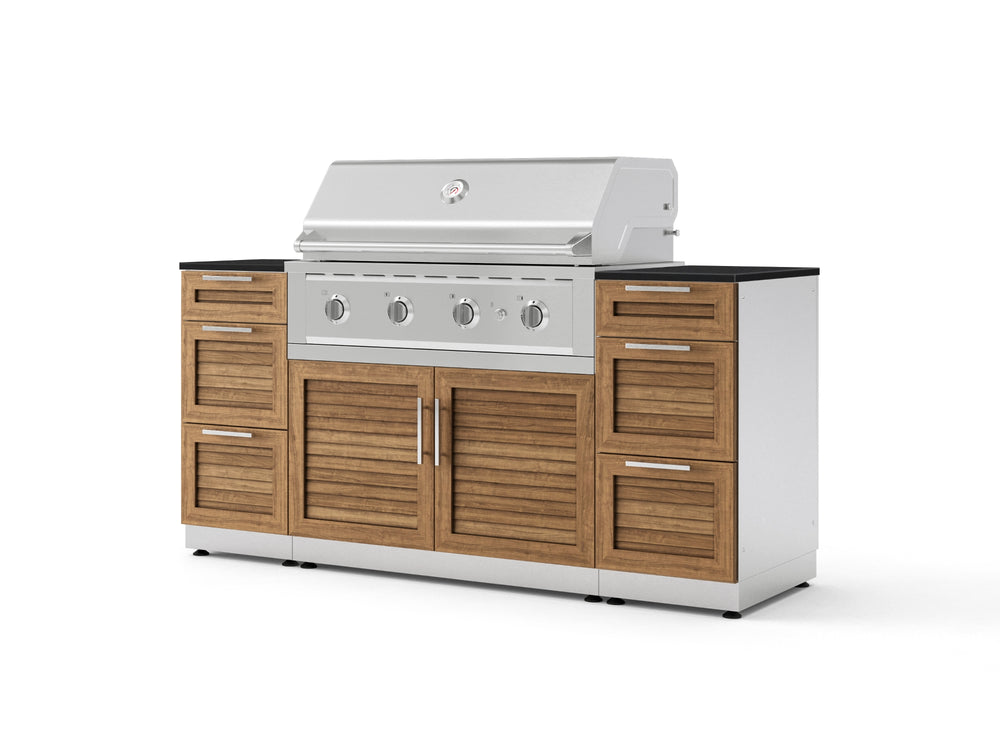 NewAge Outdoor Kitchens Outdoor Grill Island Stainless-Steel Louvered Doors 6-Piece Cabinet Set with 3 Drawers, Grill Cabinet, Performance Grill and Dekton in Sirius Countertops - (Liquid Propane) | Garage Giant