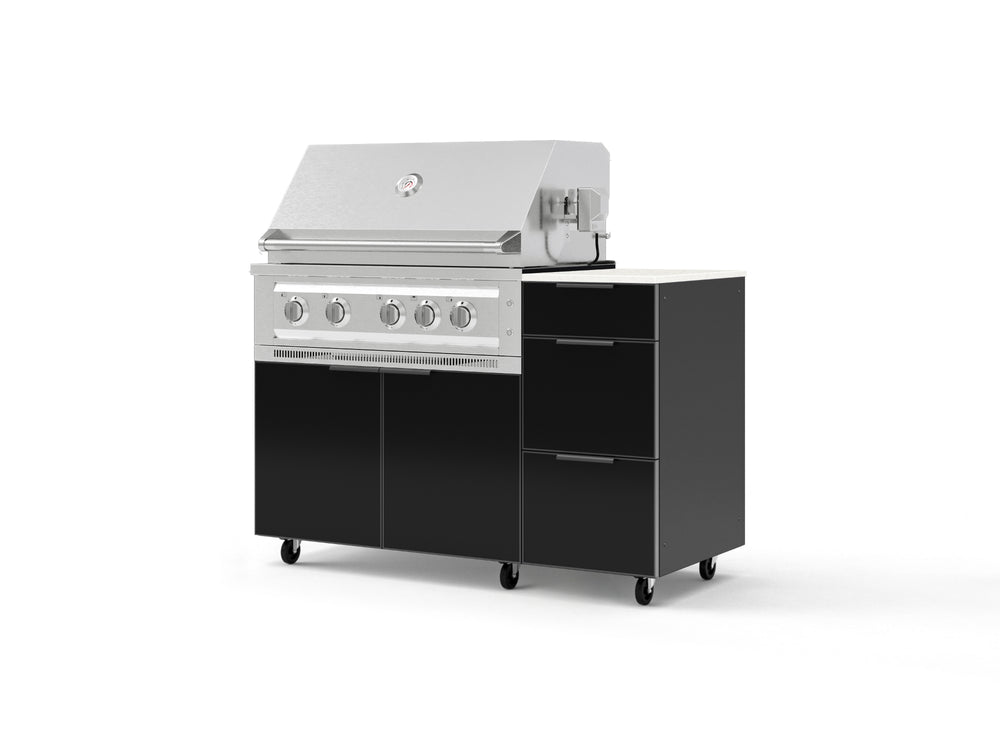 NewAge Outdoor Kitchens Outdoor Grill Island Aluminum 4-Piece Cabinet Set with Casters and 3-Drawer, Grill Cabinet, Platinum Grill and Dekton in Aeris Countertop - (Liquid Propane) | Garage Giant