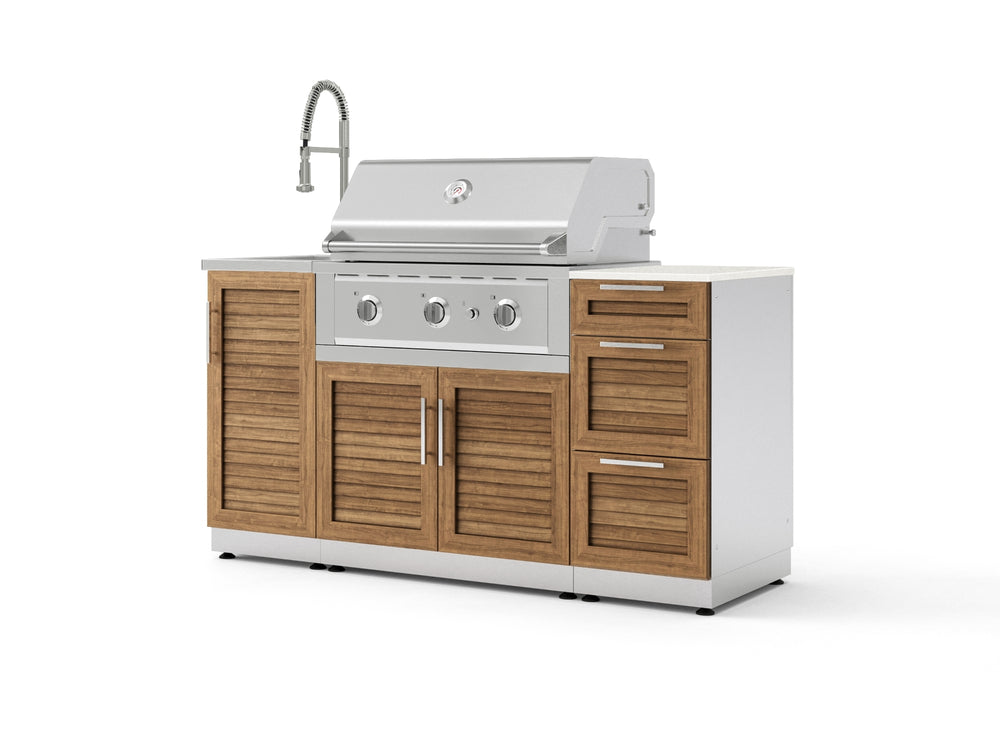 NewAge Outdoor Kitchens Outdoor Grill Island Stainless-Steel Louvered Doors 5-Piece Cabinet Set with Sink, 3 Drawer, Grill Cabinet, Performance Grill and Stainless Steel Countertop - (Natural Gas) | Garage Giant