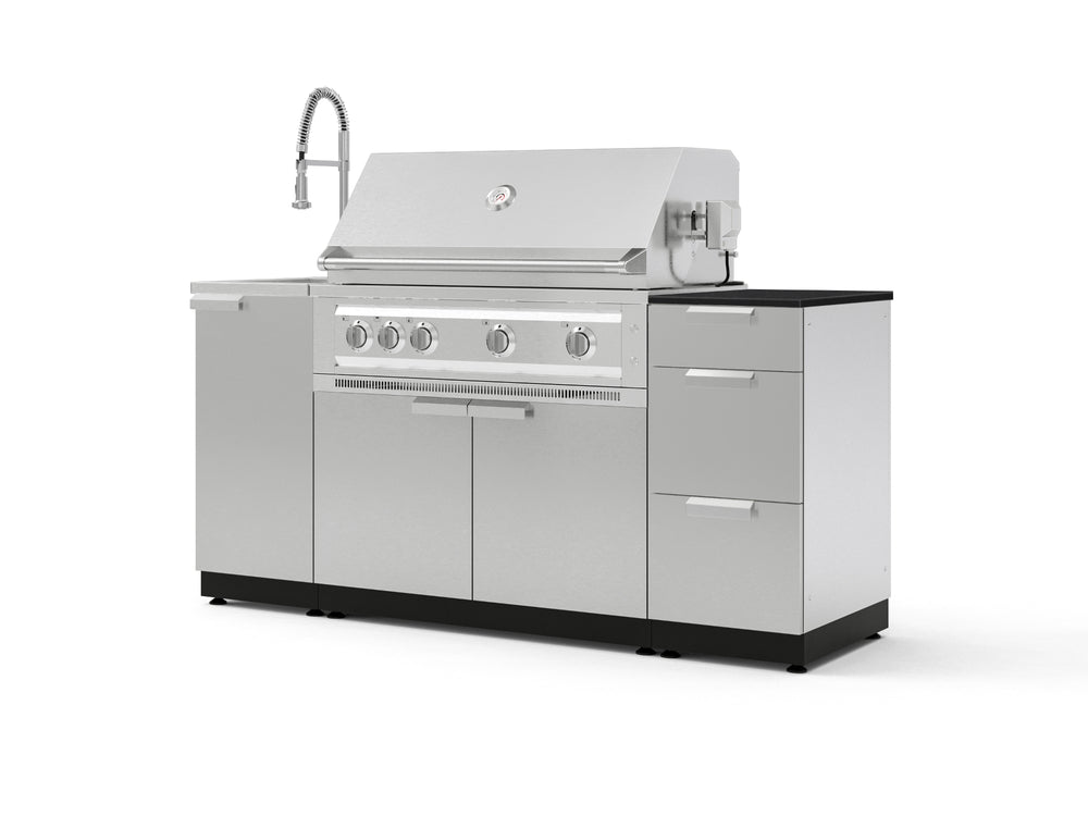 NewAge Outdoor Kitchens Outdoor Grill Island Stainless-Steel 5-Piece Cabinet Set with Sink, 3 Drawer, Grill Cabinet, Platinum Grill and Stainless Steel Countertop - (Natural Gas) | Garage Giant