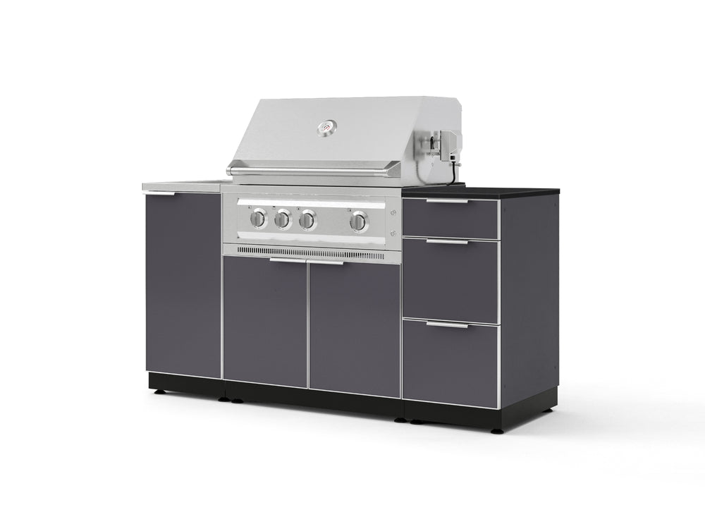 NewAge Outdoor Kitchens Outdoor Grill Island Aluminum 5-Piece Cabinet Set with Sink, 3 Drawer, Grill Cabinet, Platinum Grill and Stainless Steel Countertop - (Liquid Propane) | Garage Giant