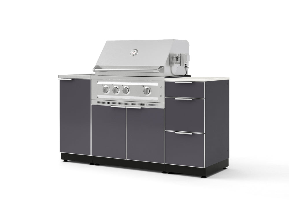 NewAge Outdoor Kitchens Outdoor Grill Island Aluminum 5-Piece Cabinet Set with Sink, 3 Drawer, Grill Cabinet, Platinum Grill and Stainless Steel Countertop - (Natural Gas) | Garage Giant