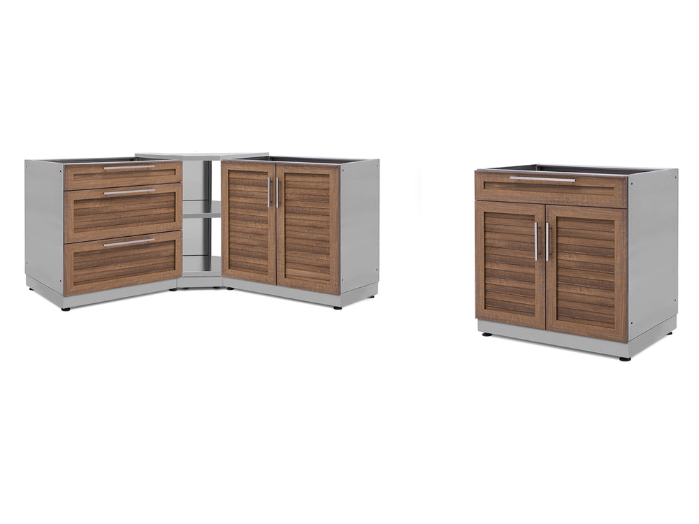 NewAge Outdoor Kitchens Stainless Steel 4-Piece Cabinet Set with 3-Drawer, 2-Door, Corner Shelf and 2-Door Drawer Cabinet-66681-Garage Giant