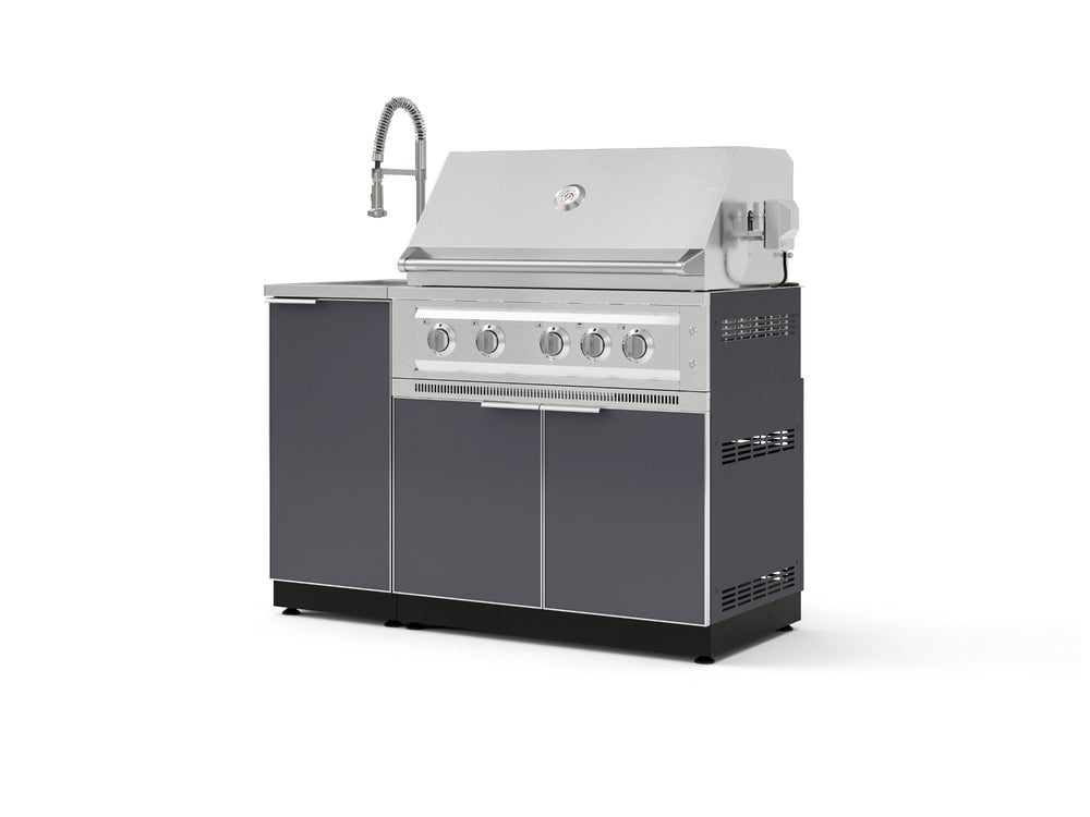NewAge Outdoor Kitchens Outdoor Grill Island Aluminum 3-Piece Cabinet Set with Sink, Grill Cabinet and Platinum Grill-75265-Garage Giant