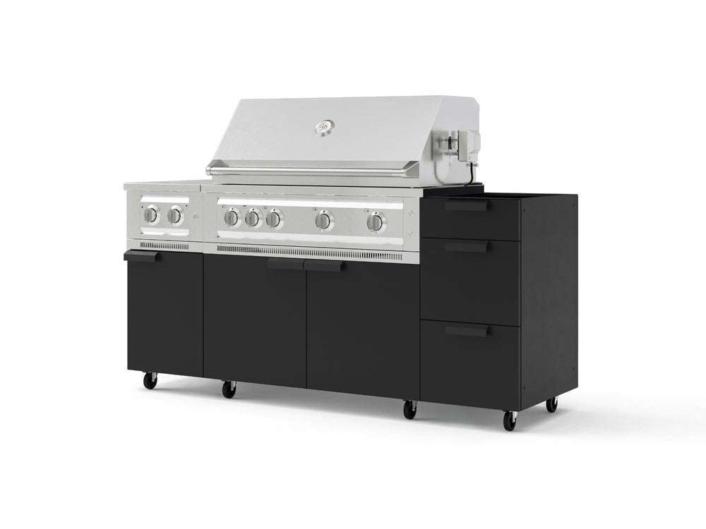 NewAge Outdoor Kitchens Outdoor Grill Island Stainless-Steel 5-Piece Cabinet Set with Casters and 3-Drawer, Grill Cabinet, Dual Side Burner and Platinum Grill - (Liquid Propane) | Garage Giant