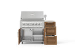 NewAge Outdoor Kitchens Outdoor Grill Island Stainless-Steel Louvered Doors 4-Piece Cabinet Set with Casters and 3-Drawer, Grill Cabinet, Platinum Grill and Dekton in Aeris Countertop - (Liquid Propane) 
