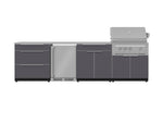 NewAge Outdoor Kitchens Aluminum 7-Piece Cabinet Set with 3-Drawer, Bar, Grill Cabinet, Platinum Grill, Countertops and Fridge-66546-Garage Giant 
