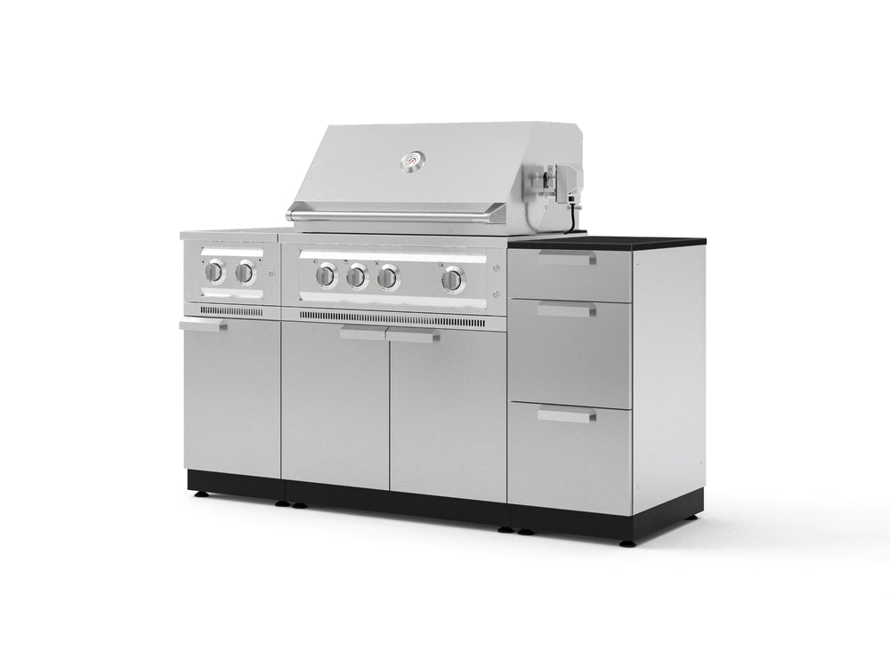 NewAge Outdoor Kitchens Outdoor Grill Island Stainless-Steel 6-Piece Cabinet Set with 3-Drawer, Grill Cabinet, Platinum Grill, Dual Side Burner and Dekton in Sirius Countertop - (Natural Gas) | Garage Giant
