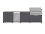 NewAge Outdoor Kitchens Aluminum 7-Piece Cabinet Set with 3-Drawer, Bar, Grill Cabinet, Platinum Grill, Countertops and Fridge-71909-Garage Giant 