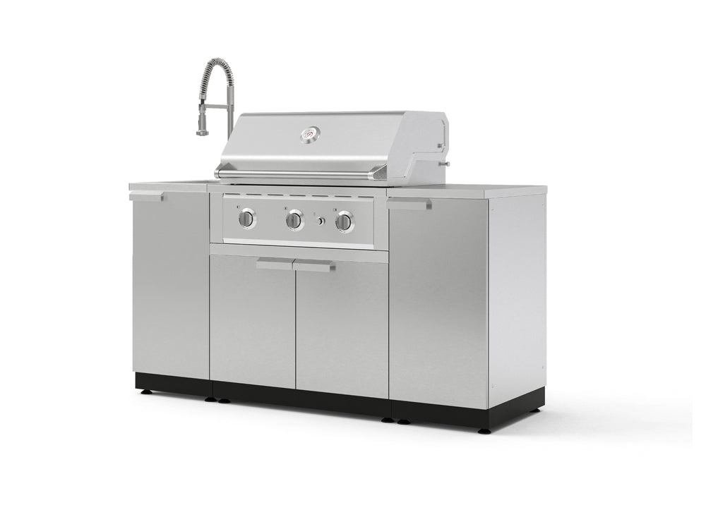 NewAge Outdoor Kitchens Outdoor Grill Island Stainless-Steel 5-Piece Cabinet Set with Sink, 1 Door, Grill Cabinet, Performance Grill and Stainless Steel Countertop-75309-Garage Giant
