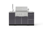 NewAge Outdoor Kitchens Outdoor Grill Island Aluminum 5-Piece Cabinet Set with Sink, 3 Drawer, Grill Cabinet, Platinum Grill and Stainless Steel Countertop 