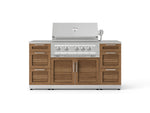 NewAge Outdoor Kitchens Outdoor Grill Island Stainless-Steel Louvered Doors 6-Piece Cabinet Set with 3 Drawers, Grill Cabinet, Platinum Grill and Countertops 