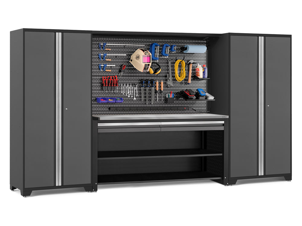 NewAge Garage Cabinets Pro Series 4-Piece Set with 78 in. Workstation, Lockers and Pegboard Accessories Kit-49574-Garage Giant