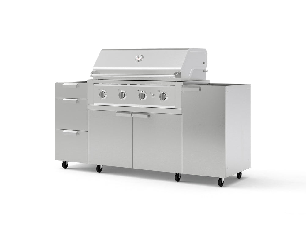 NewAge Outdoor Kitchens Outdoor Grill Island Stainless-Steel 5-Piece Cabinet Set with Casters 1 Door, 3 Drawer, Grill Cabinet and Performance Grill - (Liquid Propane) | Garage Giant
