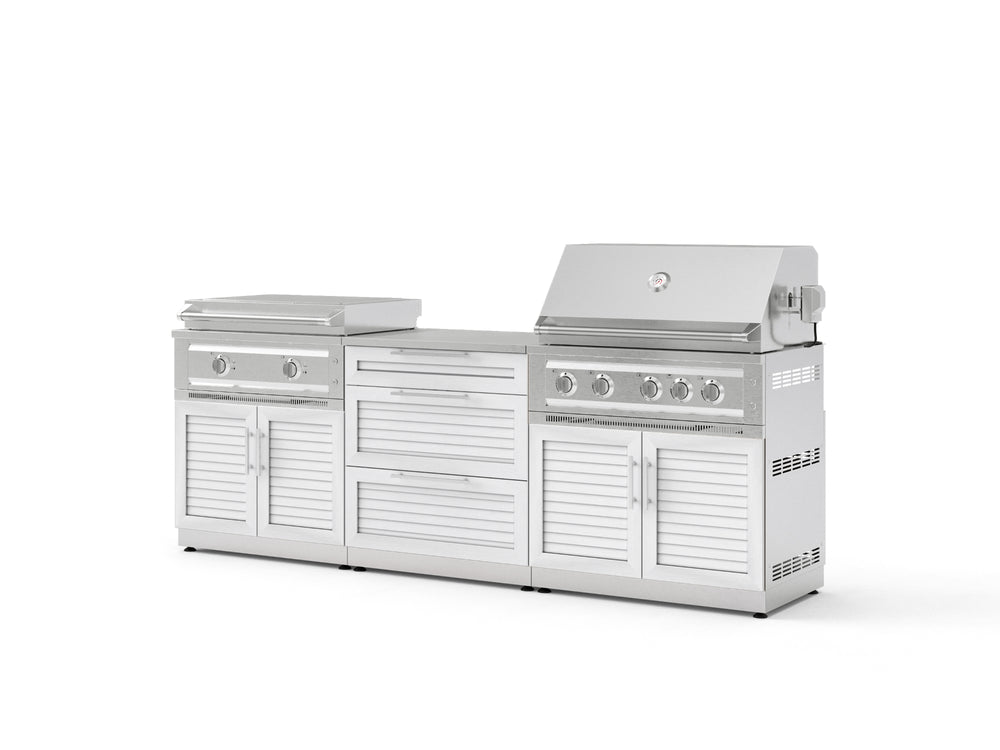 NewAge Outdoor Kitchens Stainless Steel Louvered Doors 6-Piece Cabinet Set with 3 Drawer, Grill Cabinet, Platinum Griddle, Grill and Countertop-75186-Garage Giant