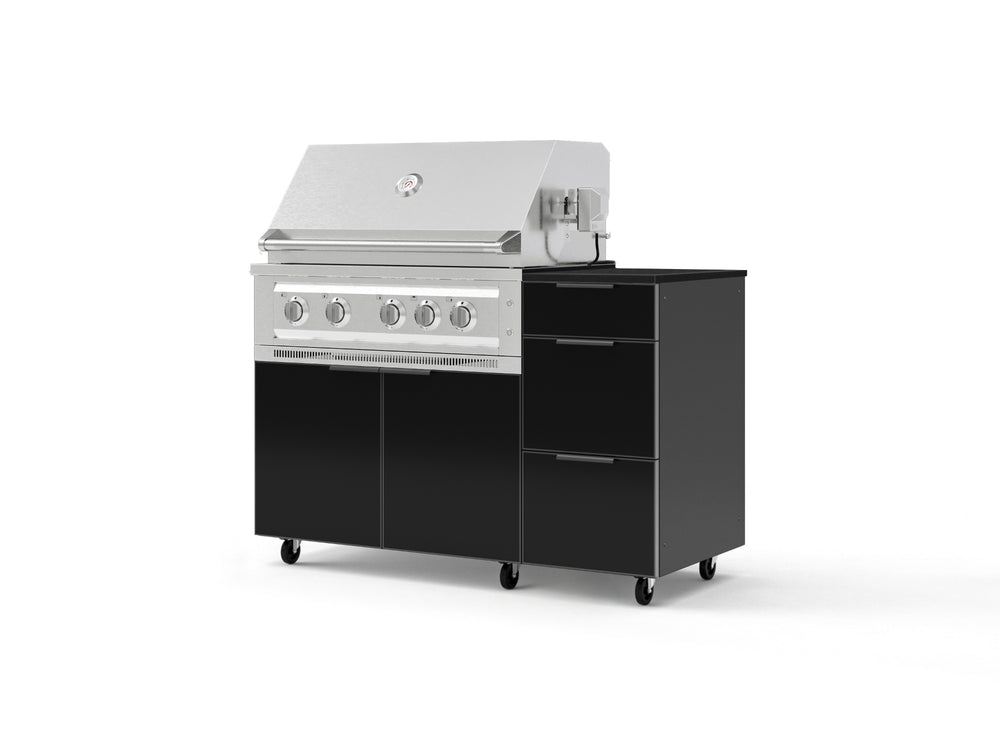 NewAge Outdoor Kitchens Outdoor Grill Island Aluminum 4-Piece Cabinet Set with Casters and 3-Drawer, Grill Cabinet, Platinum Grill and Dekton in Sirius Countertop - (Liquid Propane) | Garage Giant
