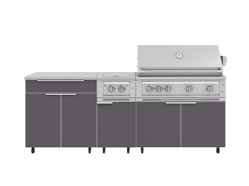 NewAge Outdoor Kitchens Aluminum 6-Piece Cabinet Set with Casters and Platinum Grill, Dual Side Burner, Bar, Grill Cabinet, Countertop-72554-Garage Giant