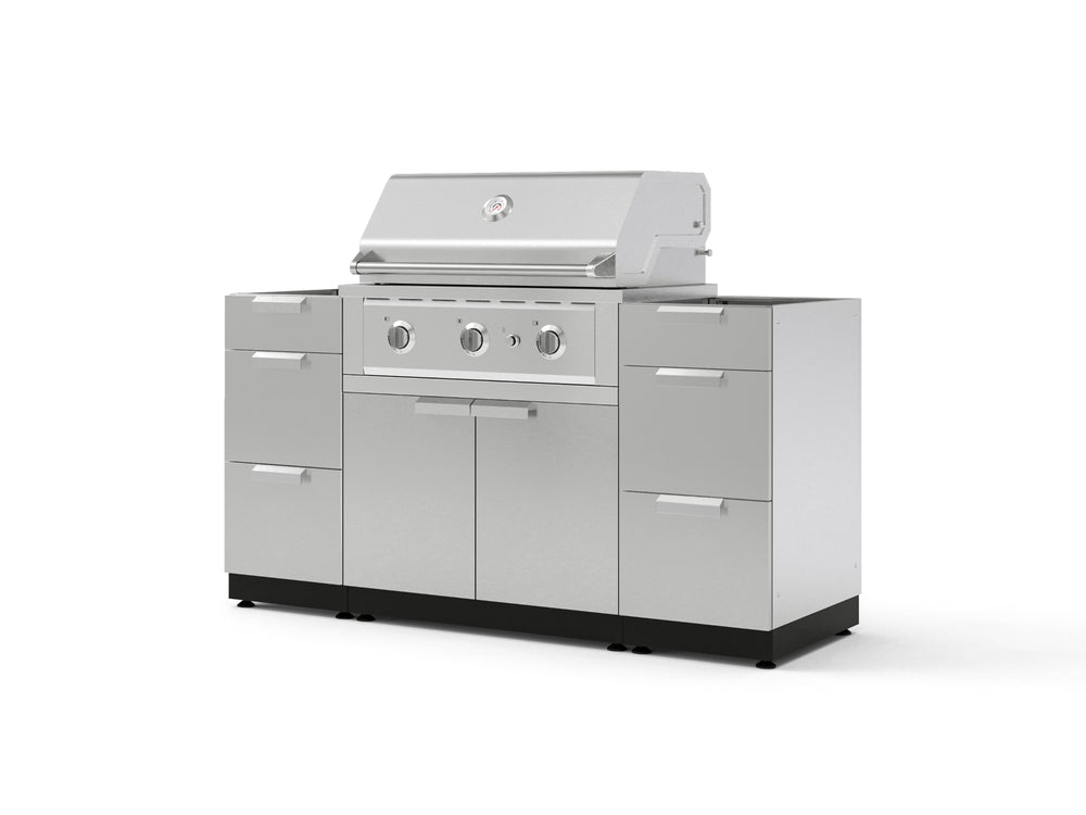 NewAge Outdoor Kitchens Outdoor Grill Island Stainless-Steel 5-Piece Cabinet Set with 3 Drawers, Grill Cabinet and Performance Grill - (Liquid Propane) | Garage Giant
