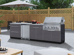 NewAge Outdoor Kitchens Aluminum 6-Piece Cabinet Set with Platinum Grill, Dual Side Burner, Bar and Grill Cabinet and Stainless Steel Countertop.-71546-Garage Giant 