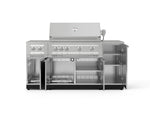 NewAge Outdoor Kitchens Outdoor Grill Island Stainless-Steel 6-Piece Cabinet Set with 1-Door, Grill Cabinet, Platinum Grill, Dual Side Burner and Countertop-74550-Garage Giant 