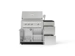 NewAge Outdoor Kitchens Outdoor Grill Island Stainless-Steel 4-Piece Cabinet Set with 3-Drawer, Grill Cabinet, Platinum Grill and Dekton in Sirius Countertop - (Natural Gas) 