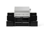 NewAge Outdoor Kitchens Outdoor Grill Island Aluminum 6-Piece Cabinet Set with 3 Drawers, Grill Cabinet, Platinum Grill and Dekton in Aeris Countertops - (Liquid Propane) 